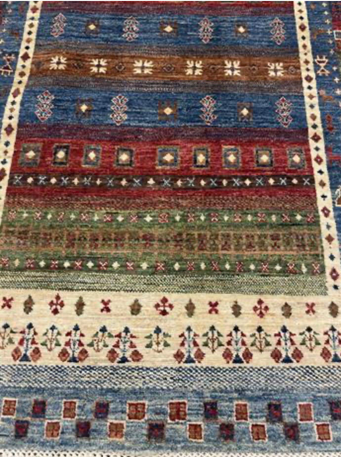 Nomad Collection - Gabbeh - 3' 11" x 5' 09" - Red Multicolor - Nomad Tribal Style - Hand Knotted Wool Rug