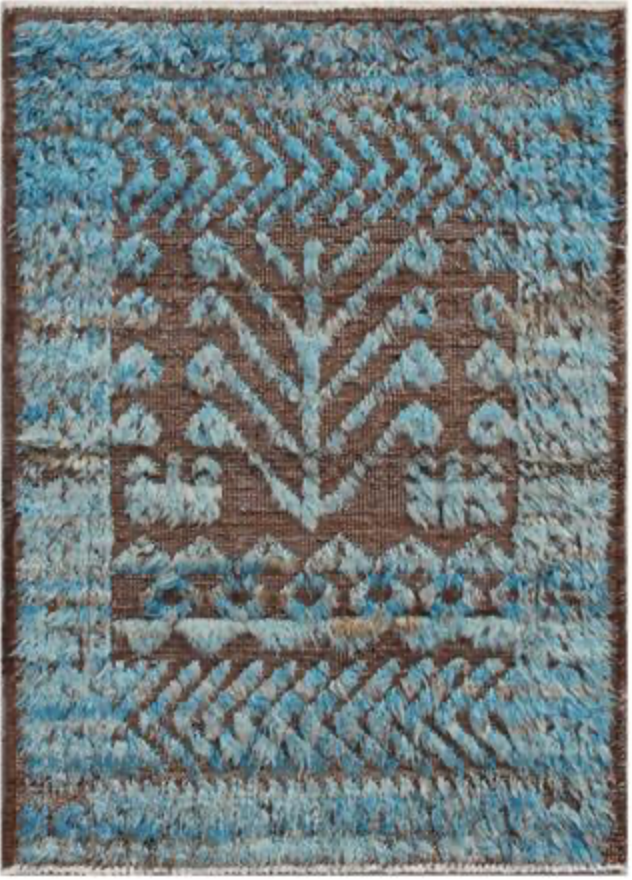 Souf Collection - 2' 02" x 3' 00" Mat - Moroccan Shag Style - Blue Brown Grey - Hand Knotted Wool Mat