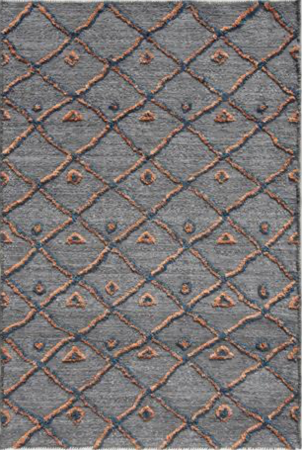 Souf Collection - 3' 02" x 4' 10"  - Moroccan Shag Style - Grey Blue Orange - Hand Knotted Wool Rug Mat