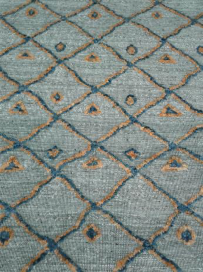 Souf Collection - 3' 02" x 4' 10"  - Moroccan Shag Style - Grey Blue Orange - Hand Knotted Wool Rug Mat
