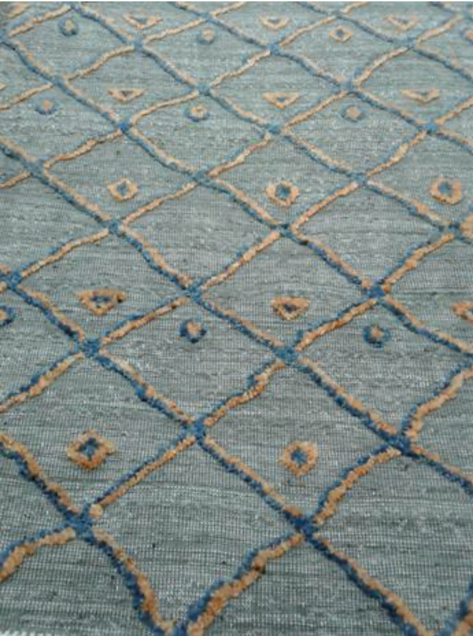 Souf Collection - 3' 02" x 4' 10"  - Moroccan Shag Style - Grey Blue Orange - Hand Knotted Wool Rug Mat