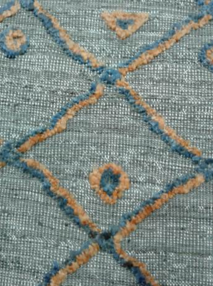 Souf Collection - 3' 02" x 4' 10"  - Moroccan Shag Style - Grey Blue Orange - Hand Knotted Wool Rug Mat