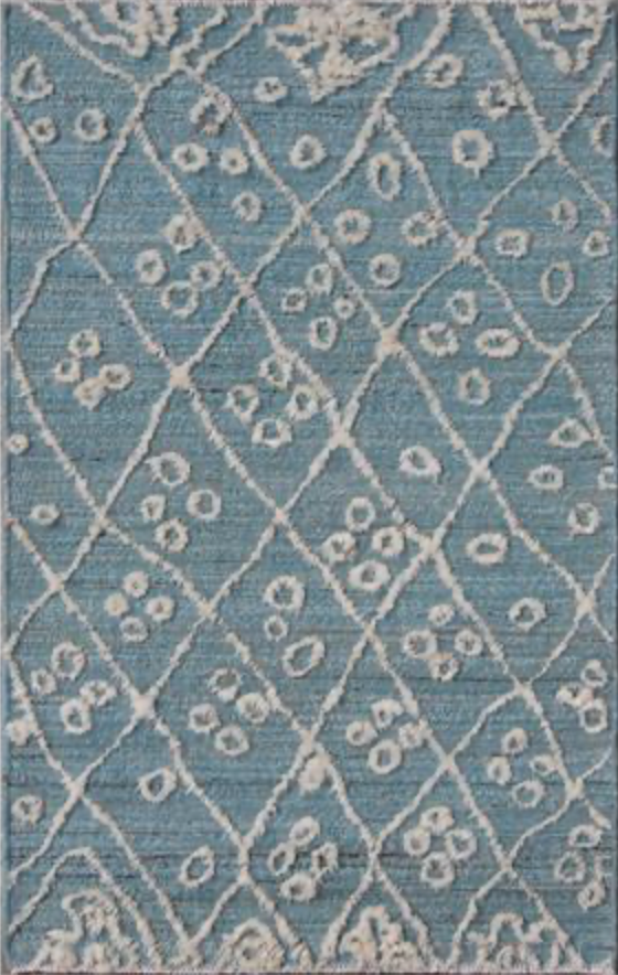 Souf Collection - 3' 02" x 5' 01"  - Moroccan Shag Style - Light Blue & Ivory - Hand Knotted Wool Rug Mat