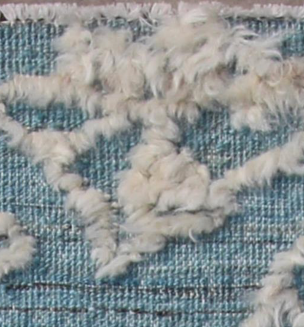 Souf Collection - 3' 02" x 5' 01"  - Moroccan Shag Style - Light Blue & Ivory - Hand Knotted Wool Rug Mat