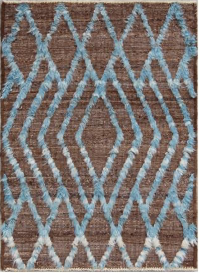 Souf Collection - 2' 02" x 2' 11"  - Moroccan Shag Style - Brown Blue - Hand Knotted Wool Mat