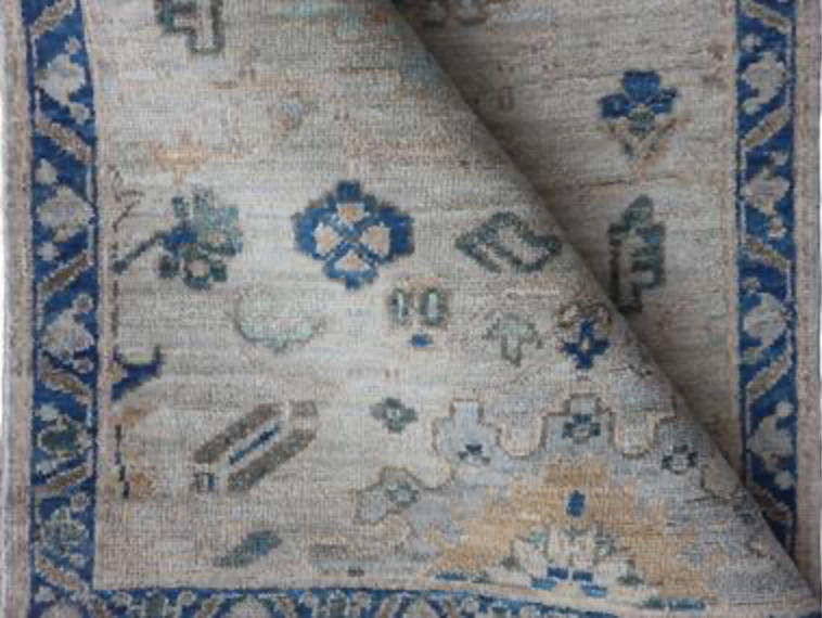 Nomad Collection - 2' 09" x 9' 05" Floral Runner - Beige & Blue - Hand Knotted Wool Runner