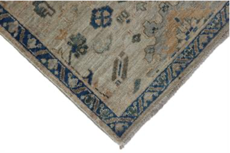 Nomad Collection - 2' 09" x 9' 05" Floral Runner - Beige & Blue - Hand Knotted Wool Runner