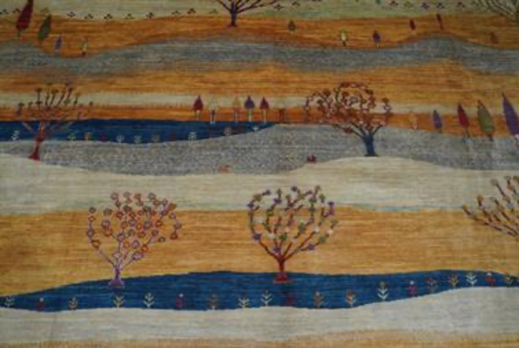 Nomad Collection - Gabbeh - 9' 08" x 13' 04" - Beige Grey Brown Blue Landscape Scene - Hand Knotted Area Rug