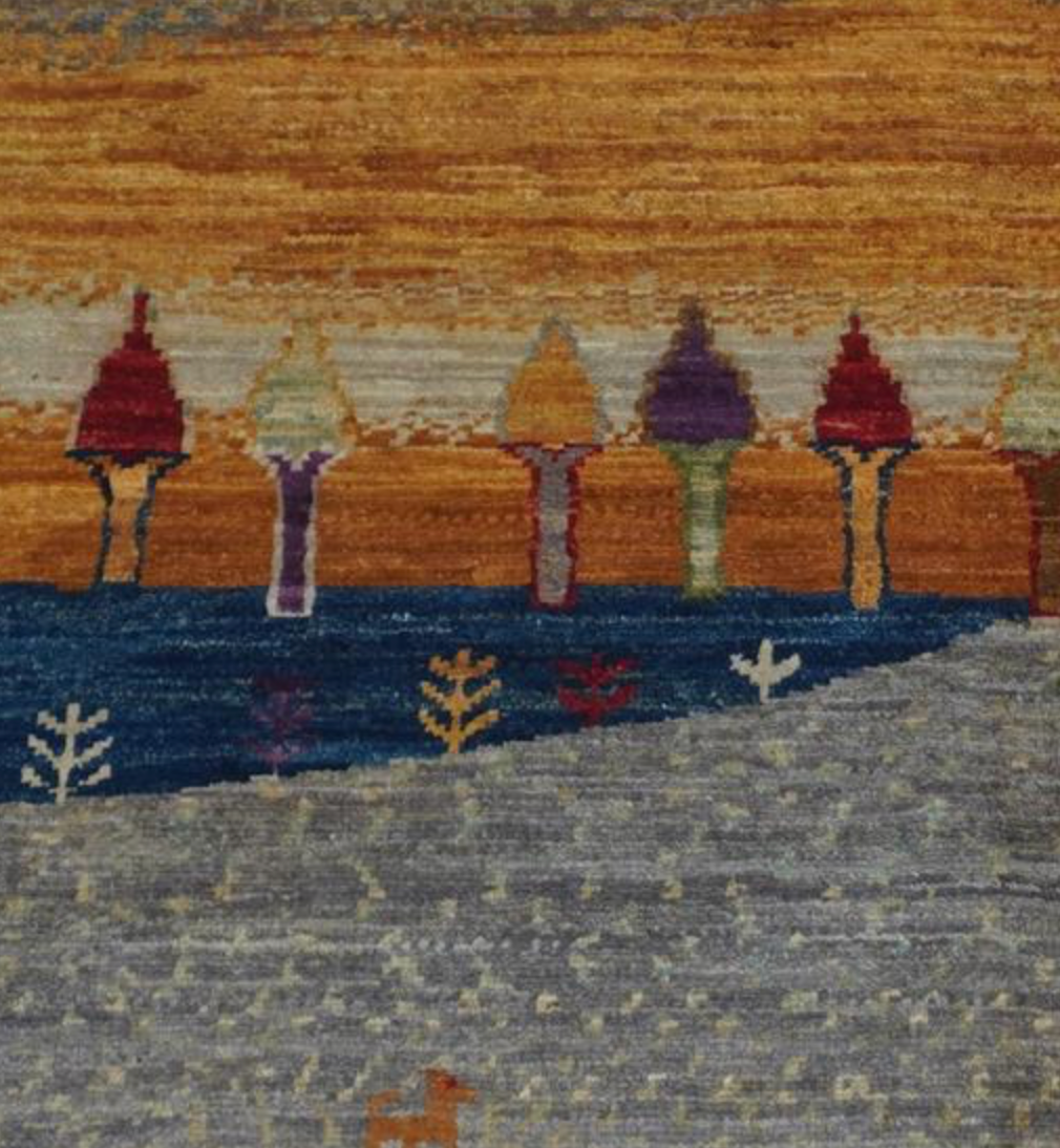 Nomad Collection - Gabbeh - 9' 08" x 13' 04" - Beige Grey Brown Blue Landscape Scene - Hand Knotted Area Rug