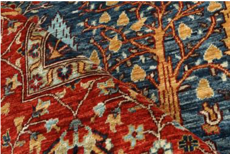 Nomad Collection - 7' 10" x 9' 10" - Navy & Red - Tree Garden - Hand Knotted Wool Rug
