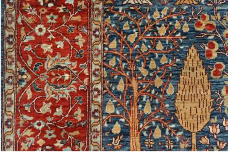 Nomad Collection - 7' 10" x 9' 10" - Navy & Red - Tree Garden - Hand Knotted Wool Rug
