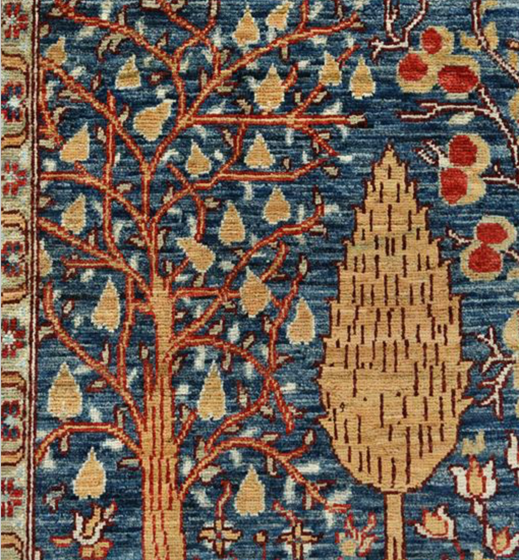 Nomad Collection - 7' 10" x 9' 10" - Navy & Red - Tree Garden - Hand Knotted Wool Rug