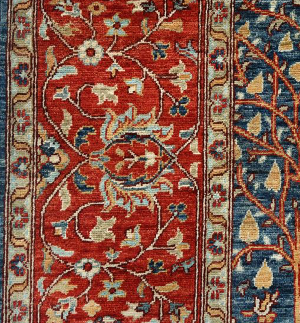 Nomad Collection - 7' 10" x 9' 10" - Navy & Red - Tree Garden - Hand Knotted Wool Rug