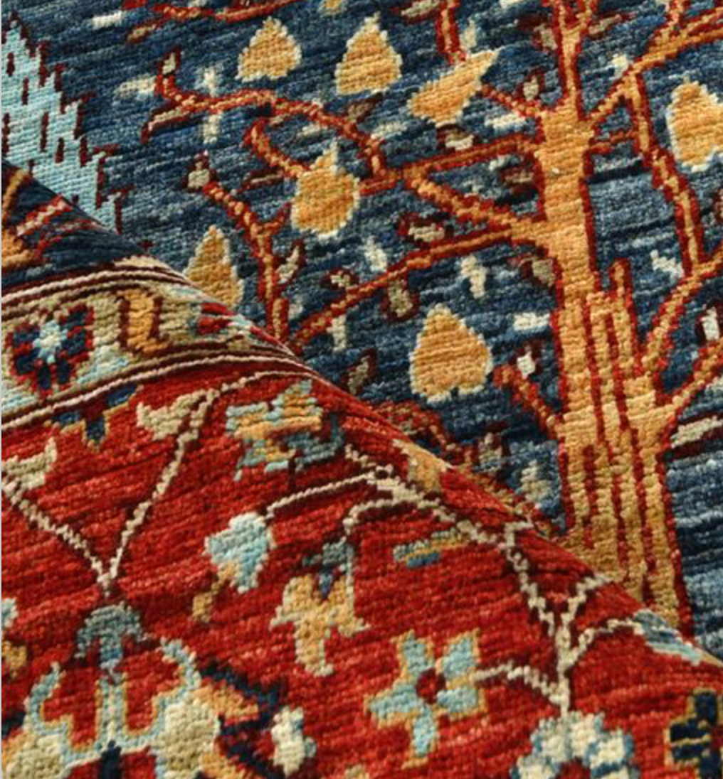 Nomad Collection - 7' 10" x 9' 10" - Navy & Red - Tree Garden - Hand Knotted Wool Rug