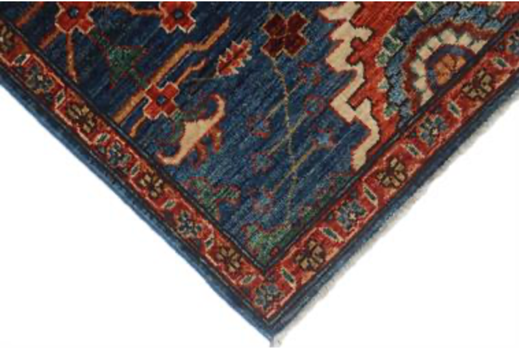 Nomad Collection - 2' 07" x 9' 09" Tribal Runner - Dark Blue & Red - Hand Knotted Wool Runner