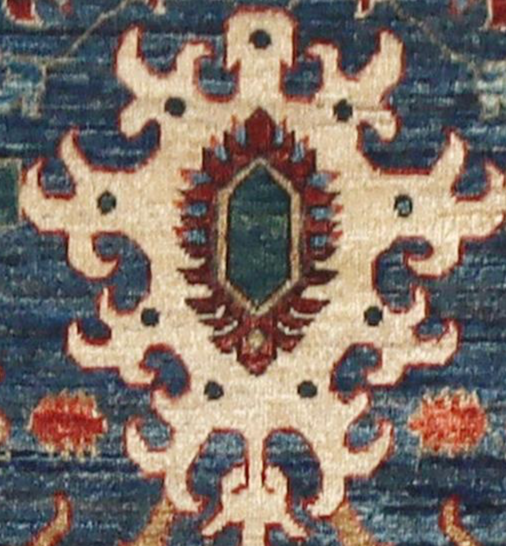 Nomad Collection - 2' 07" x 9' 09" Tribal Runner - Dark Blue & Red - Hand Knotted Wool Runner