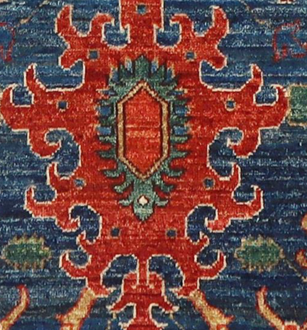 Nomad Collection - 2' 07" x 9' 09" Tribal Runner - Dark Blue & Red - Hand Knotted Wool Runner