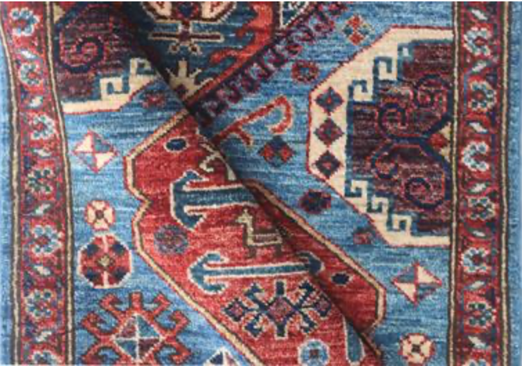 Nomad Collection - 2' 07" x 14' 09" Tribal Runner - Blue & Red - Hand Knotted Wool Runner