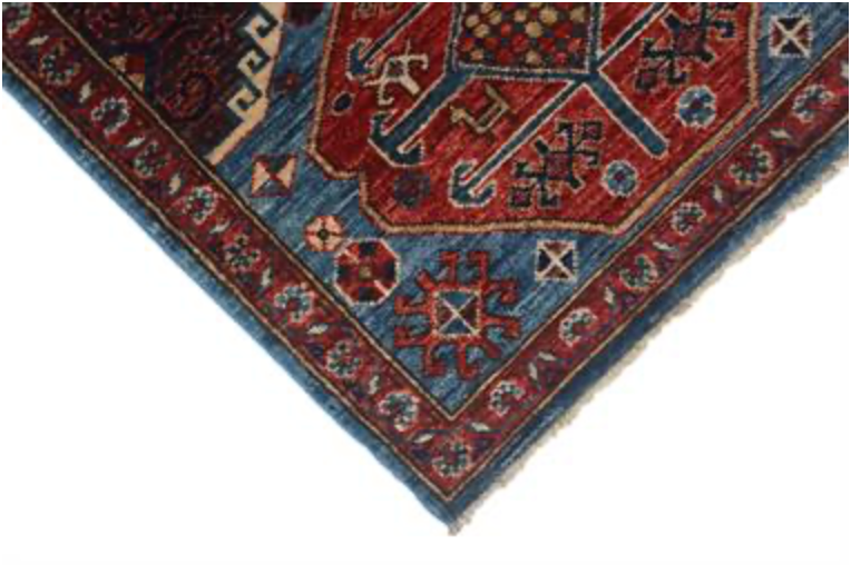 Nomad Collection - 2' 07" x 14' 09" Tribal Runner - Blue & Red - Hand Knotted Wool Runner