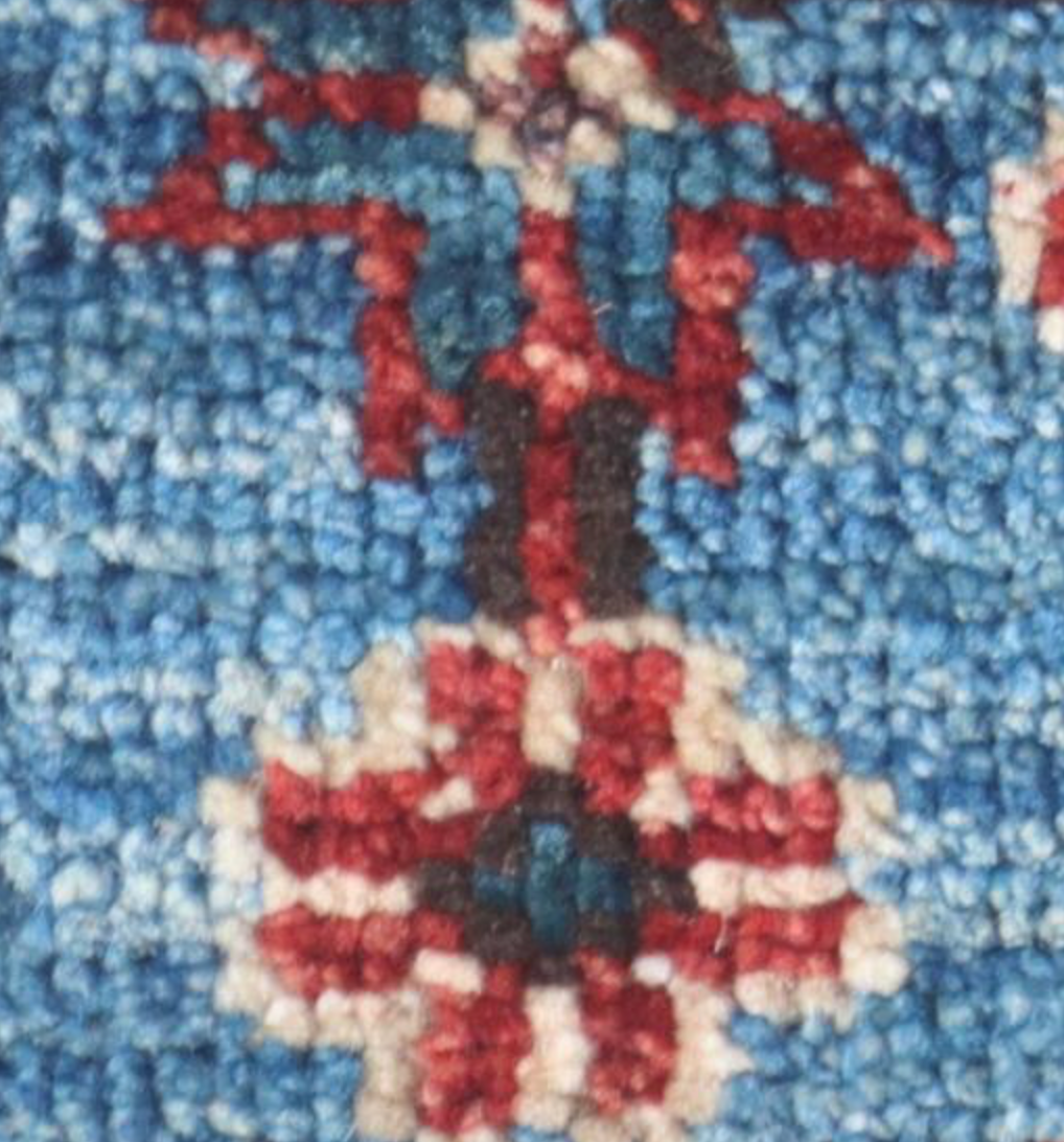 Nomad Collection - 2' 07" x 14' 09" Tribal Runner - Blue & Red - Hand Knotted Wool Runner