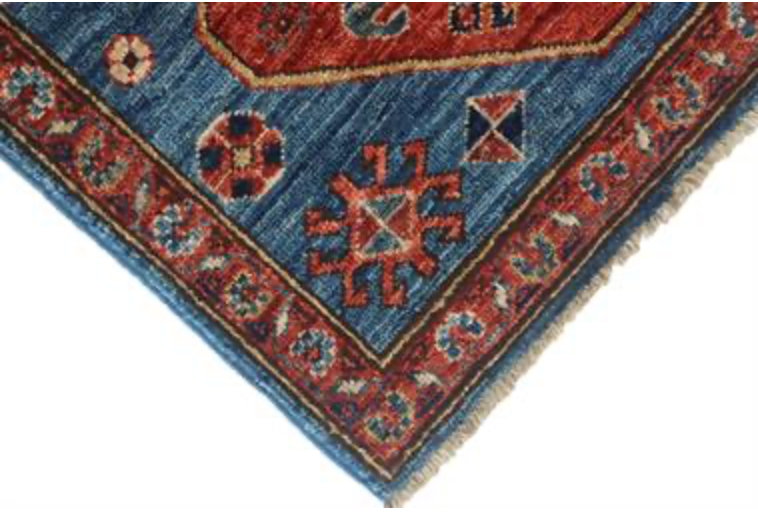 Nomad Collection - 2' 07" x 17' 11" Tribal Runner - Blue & Red - Hand Knotted Wool Runner