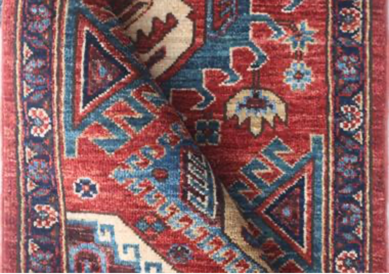 Nomad Collection - 2' 08" x 14' 08" Tribal Runner - Red & Blue - Hand Knotted Wool Runner