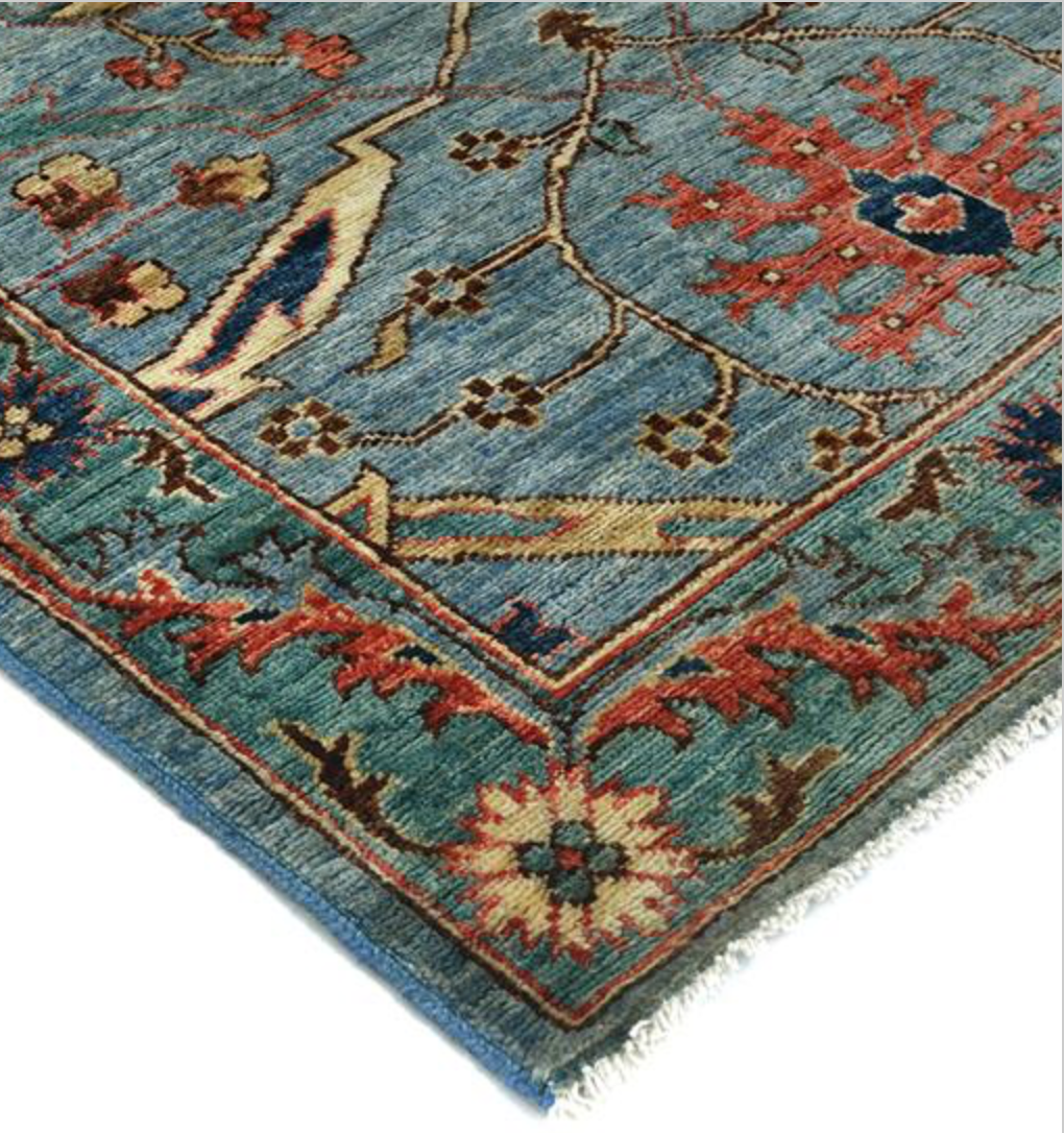 Nomad Collection - 3' 00" x 21' 10" Tribal Runner - Blue & Orange - Hand Knotted Wool Runner