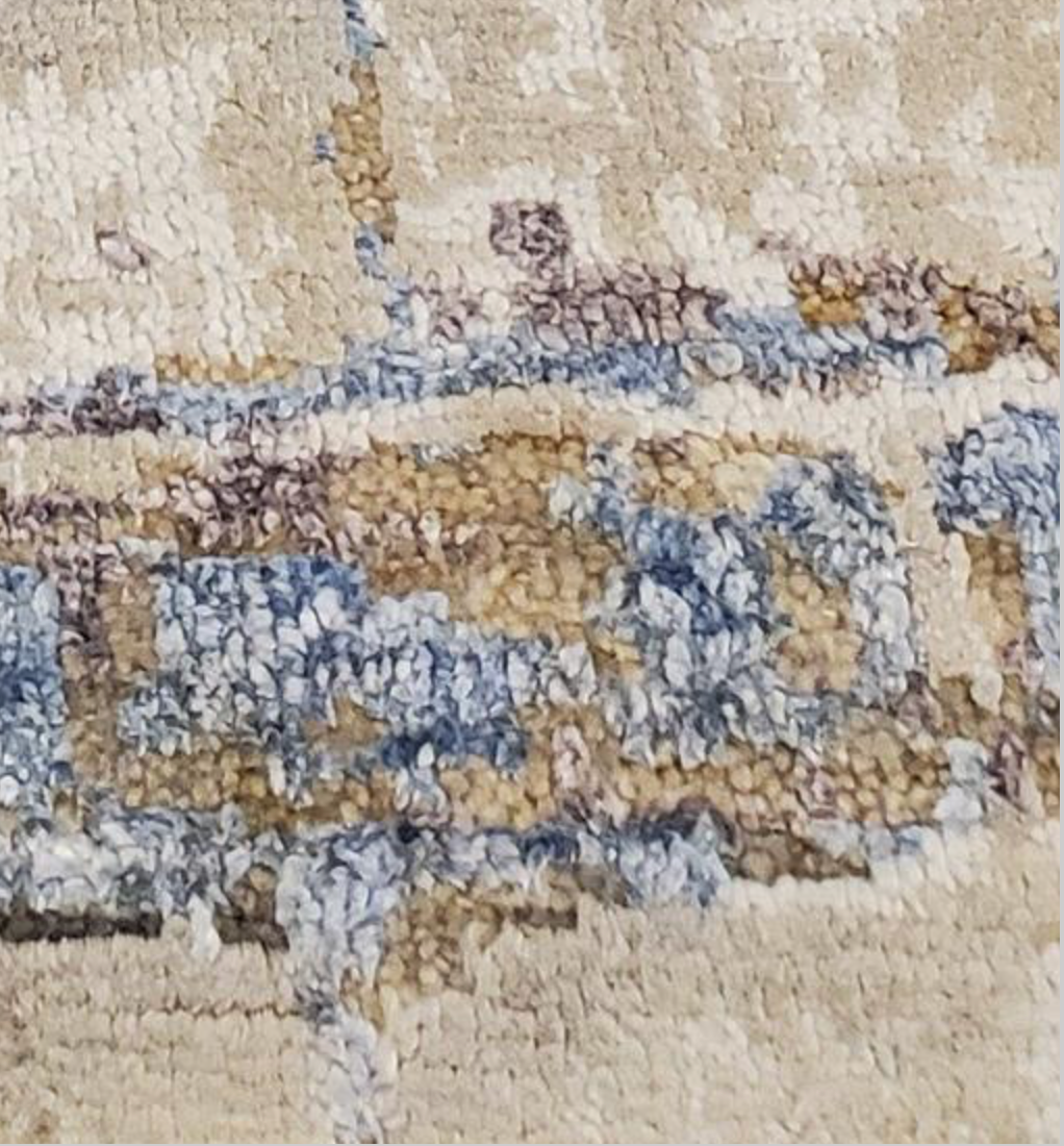Indigo Collection - 5' 05" x 7' 10" Wool & Silk Grey Beige Blue Area Rug - Modern Contemporary - Hand Knotted Area Rug