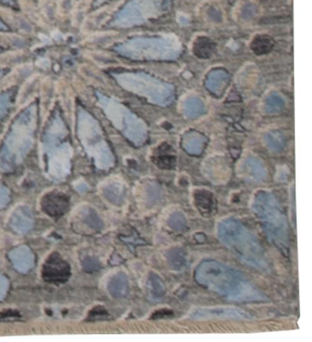 Indigo Collection - 7' 11" x 9' 09" Wool Flower Grey Brown Light Blue Area Rug - Modern Contemporary - Hand Knotted Area Rug