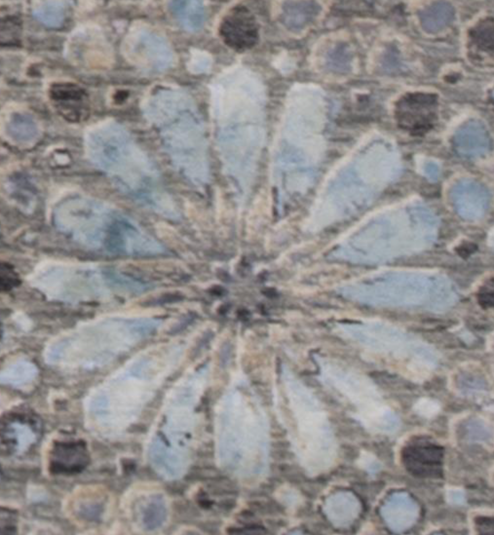 Indigo Collection - 7' 11" x 9' 09" Wool Flower Grey Brown Light Blue Area Rug - Modern Contemporary - Hand Knotted Area Rug