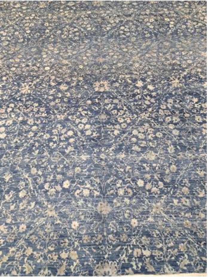 Indigo Collection - 8' 11" x 11' 11" (9' x 12') Wool Blue Floral Area Rug - Modern Contemporary - Hand Knotted Area Rug