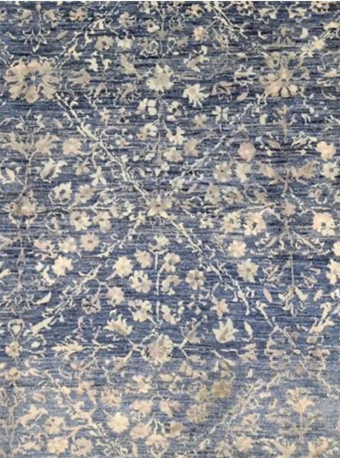 Indigo Collection - 8' 11" x 11' 11" (9' x 12') Wool Blue Floral Area Rug - Modern Contemporary - Hand Knotted Area Rug