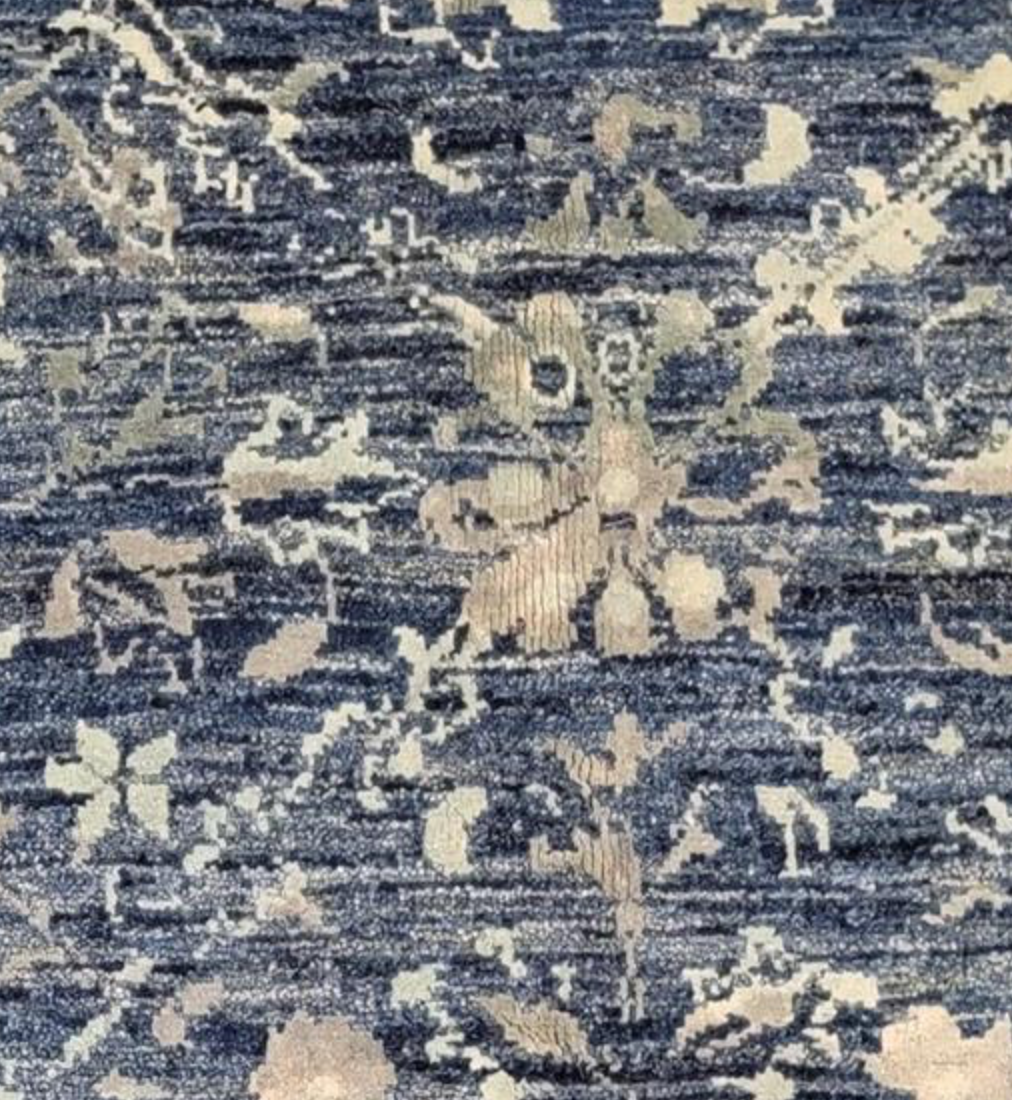 Indigo Collection - 8' 11" x 11' 11" (9' x 12') Wool Blue Floral Area Rug - Modern Contemporary - Hand Knotted Area Rug
