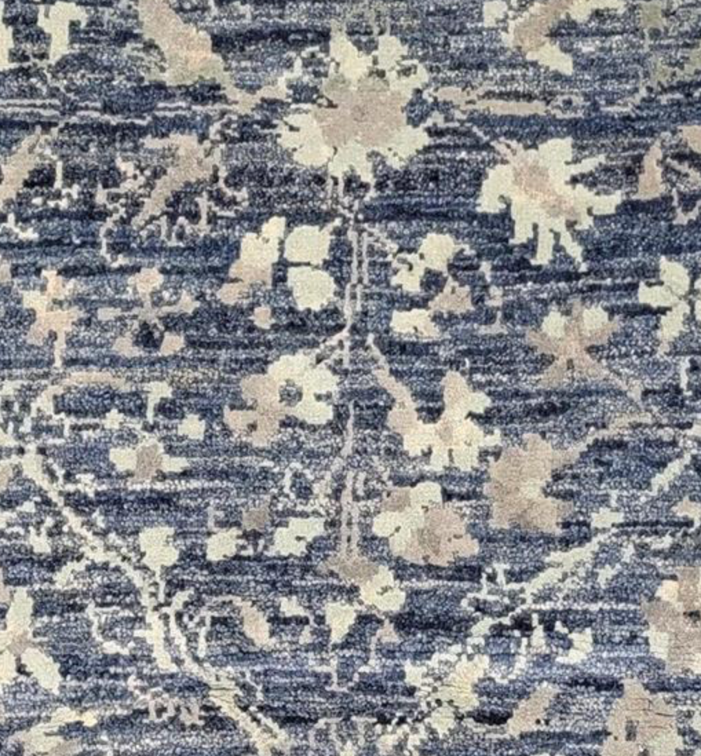 Indigo Collection - 8' 11" x 11' 11" (9' x 12') Wool Blue Floral Area Rug - Modern Contemporary - Hand Knotted Area Rug