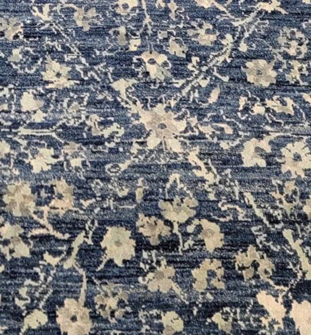 Indigo Collection - 8' 11" x 11' 11" (9' x 12') Wool Blue Floral Area Rug - Modern Contemporary - Hand Knotted Area Rug