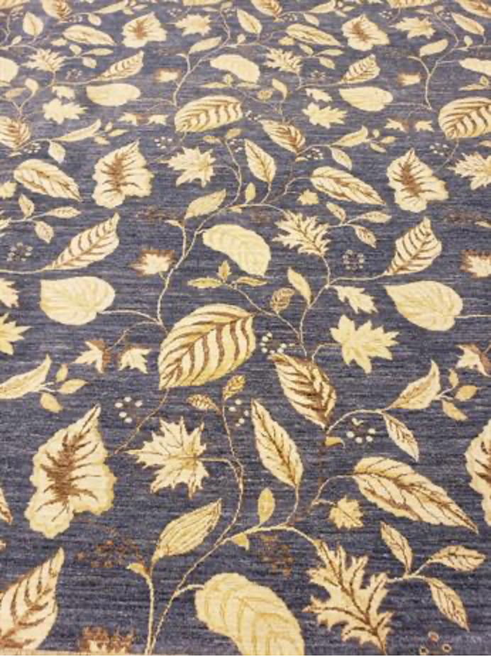 Indigo Collection - 8' 10" x 10' 11" (9' x 11') Wool Grey Leaves Area Rug - Modern Contemporary - Hand Knotted Area Rug