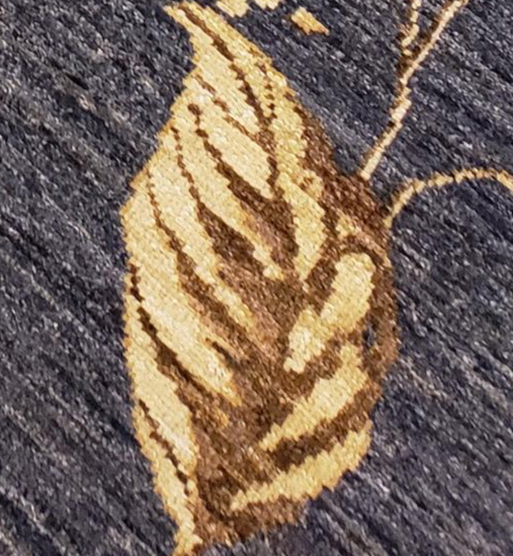 Indigo Collection - 8' 10" x 10' 11" (9' x 11') Wool Grey Leaves Area Rug - Modern Contemporary - Hand Knotted Area Rug