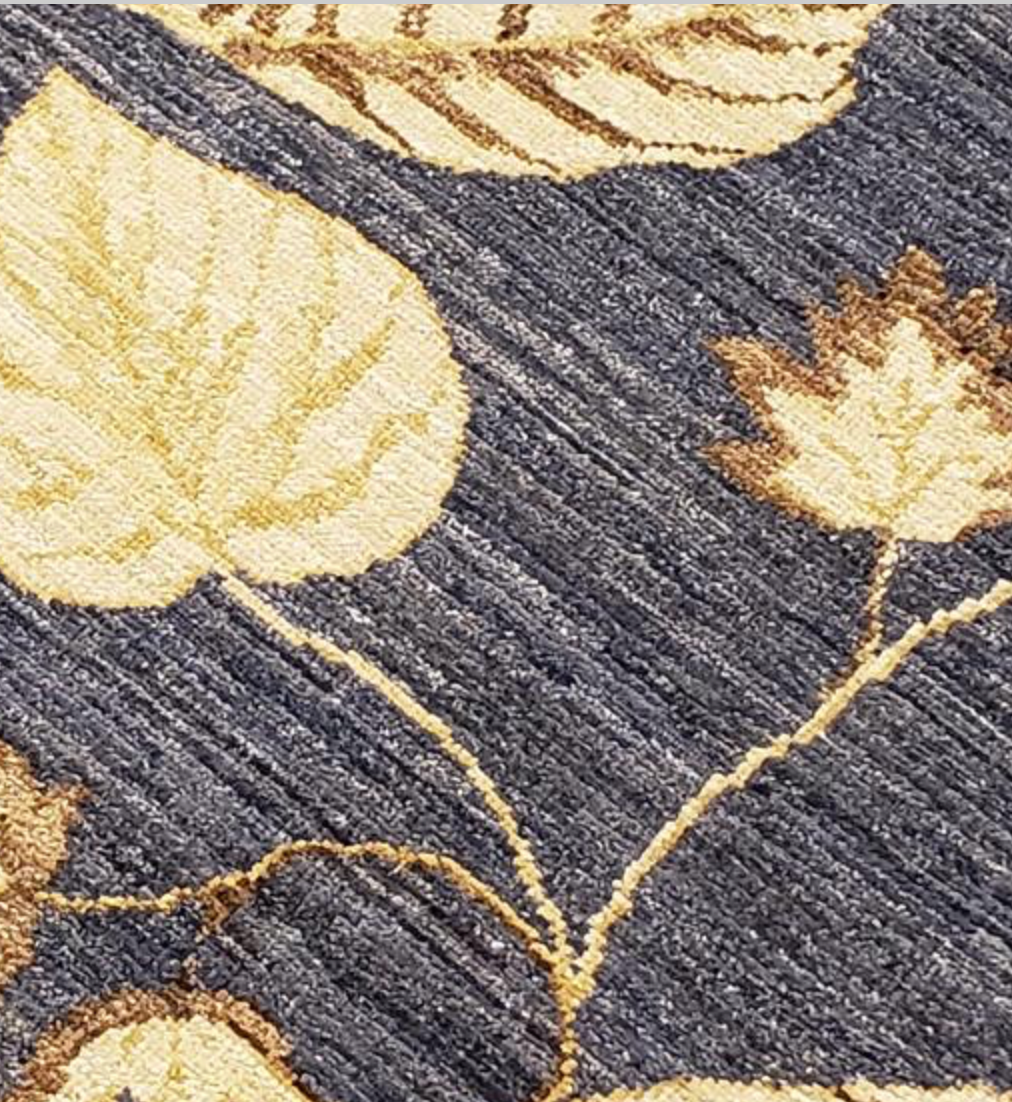 Indigo Collection - 8' 10" x 10' 11" (9' x 11') Wool Grey Leaves Area Rug - Modern Contemporary - Hand Knotted Area Rug