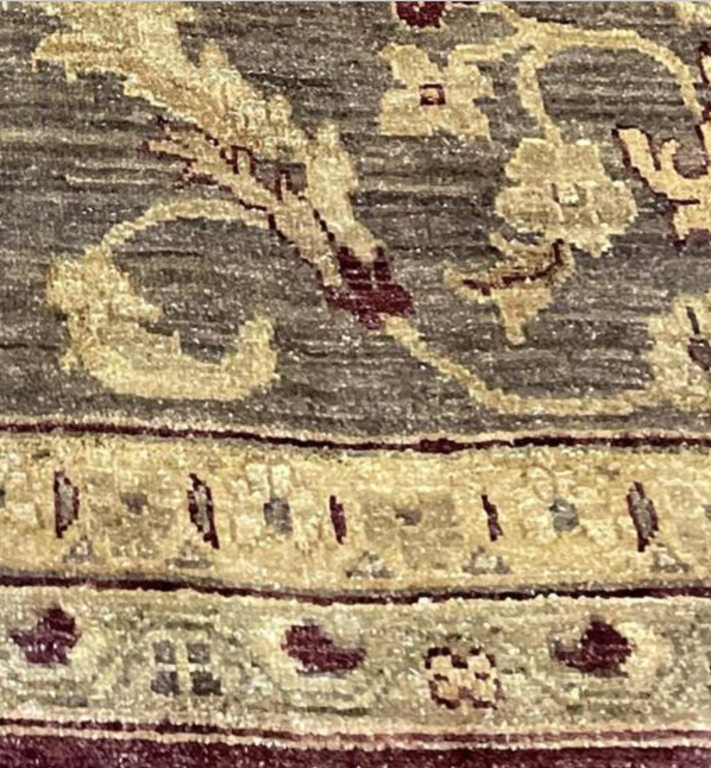 Indigo Collection - 9' 05" x 11' 07" Wool Red Beige Grey Traditional Floral Area Rug - Hand Knotted Area Rug