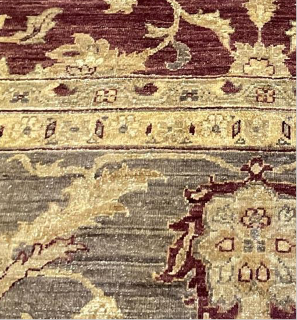 Indigo Collection - 9' 05" x 11' 07" Wool Red Beige Grey Traditional Floral Area Rug - Hand Knotted Area Rug
