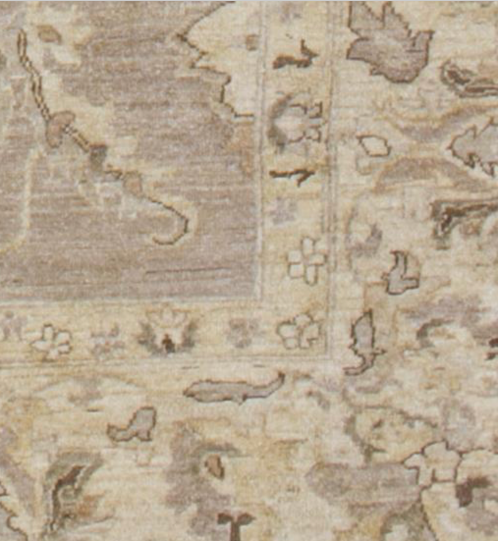 Indigo Collection - 10' 00" x 13' 09" (10' x 14') Wool Ivory & Light Brown Classic Floral Area Rug - Hand Knotted Area Rug