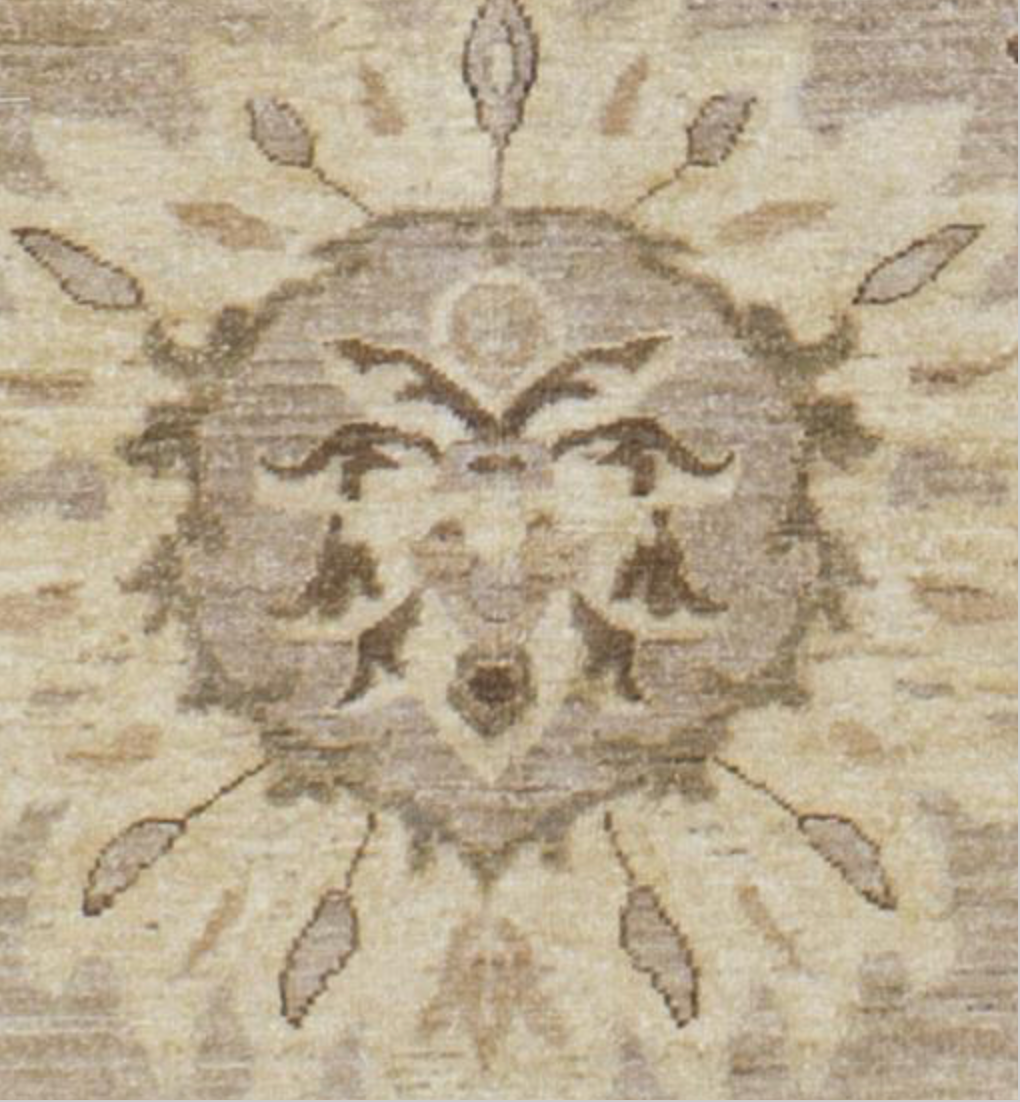 Indigo Collection - 10' 00" x 13' 09" (10' x 14') Wool Ivory & Light Brown Classic Floral Area Rug - Hand Knotted Area Rug