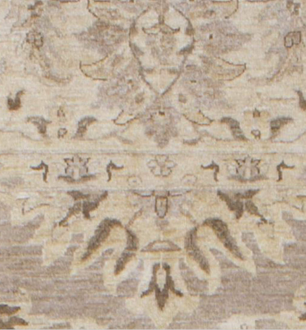 Indigo Collection - 10' 00" x 13' 09" (10' x 14') Wool Ivory & Light Brown Classic Floral Area Rug - Hand Knotted Area Rug