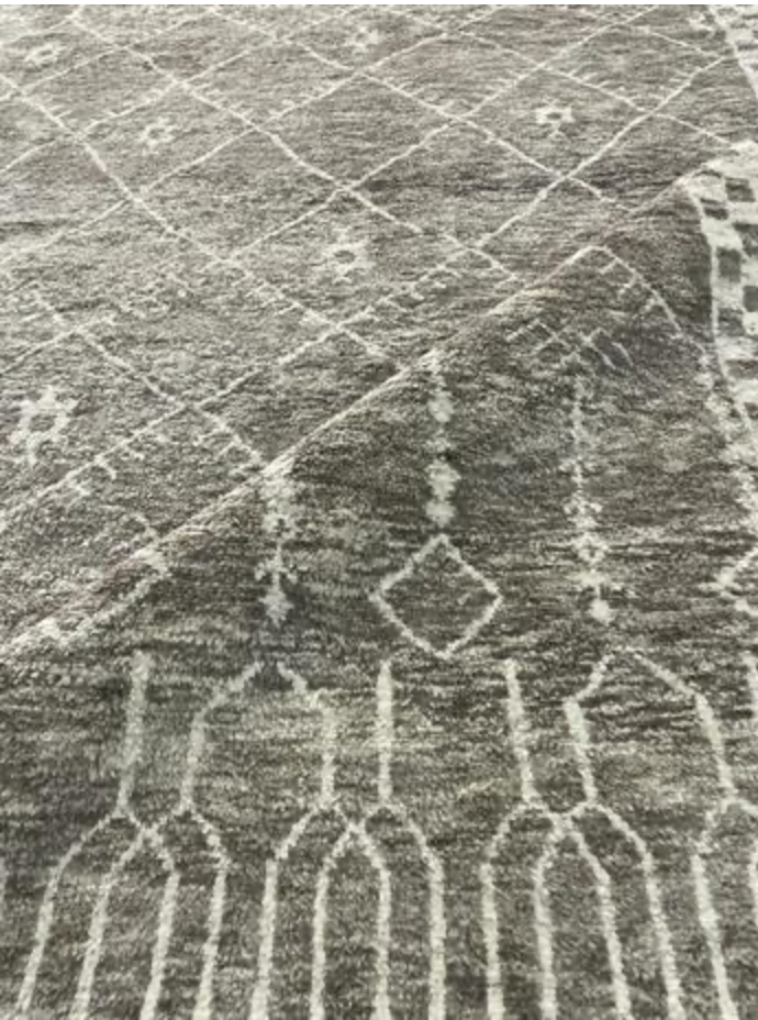 Atlas Collection - 9' 00" x 11' 09"' - Grey & Ivory Wool Rustic Tribal Rug - Hand Knotted Area Rug