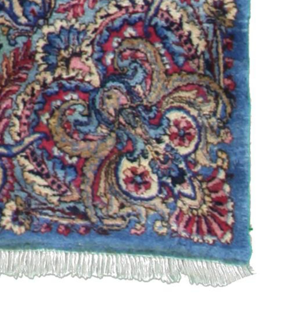 Vintage Persian Kirman Rug - 8' 07" x 11' 11" - Blue Ivory Red - Hand Knotted Vintage Kerman Wool Rug - Traditional Classic Vintage Rug