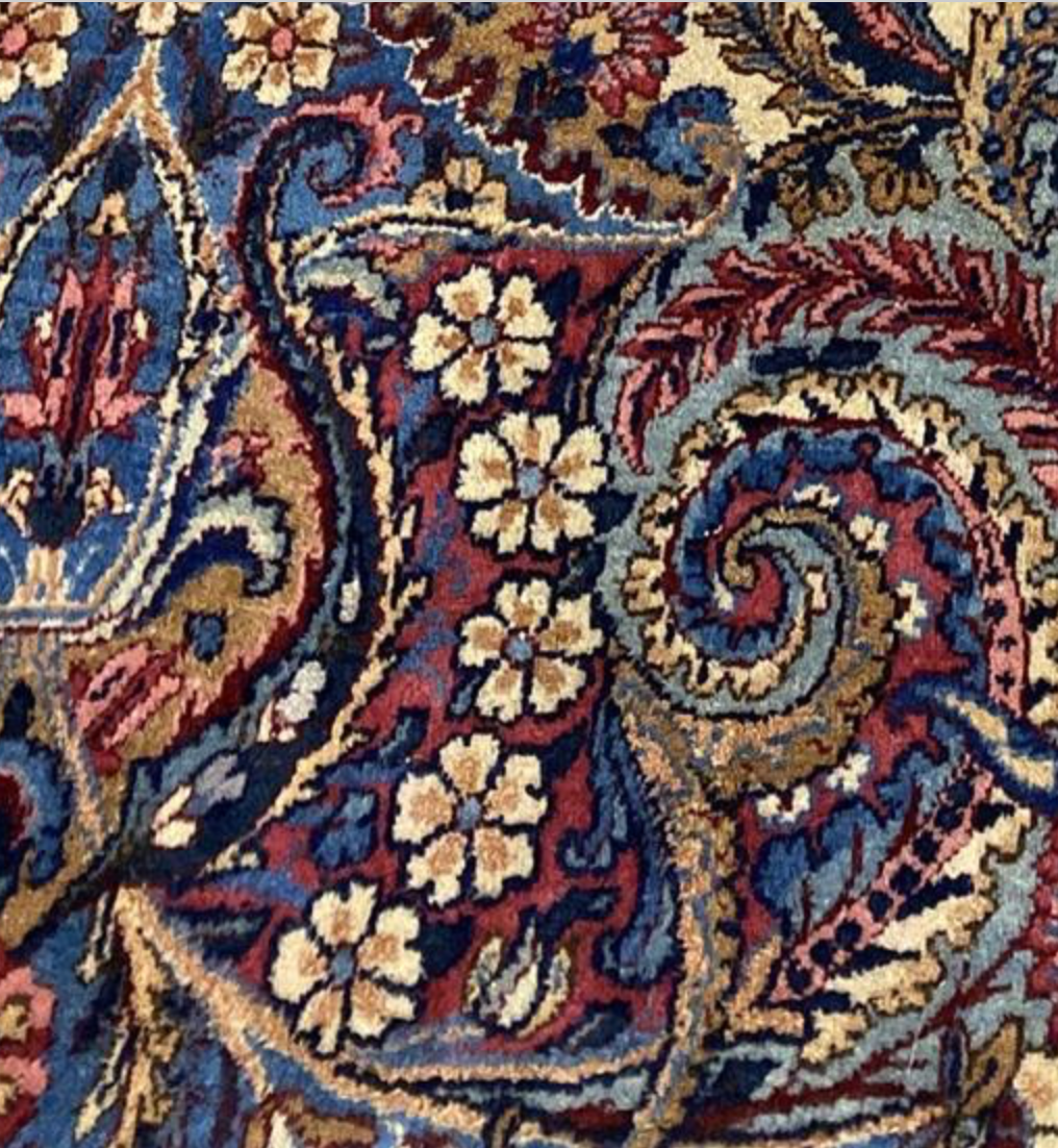 Vintage Persian Kirman Rug - 8' 07" x 11' 11" - Blue Ivory Red - Hand Knotted Vintage Kerman Wool Rug - Traditional Classic Vintage Rug
