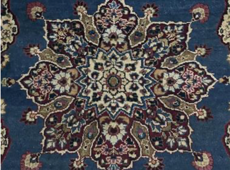 Persian Antique Mashhad - 4' 00" x 5' 05" - Blue & Dark Red - Hand Knotted Antique Persian Wool Mashhad Rug - Traditional Classic Antique Rug