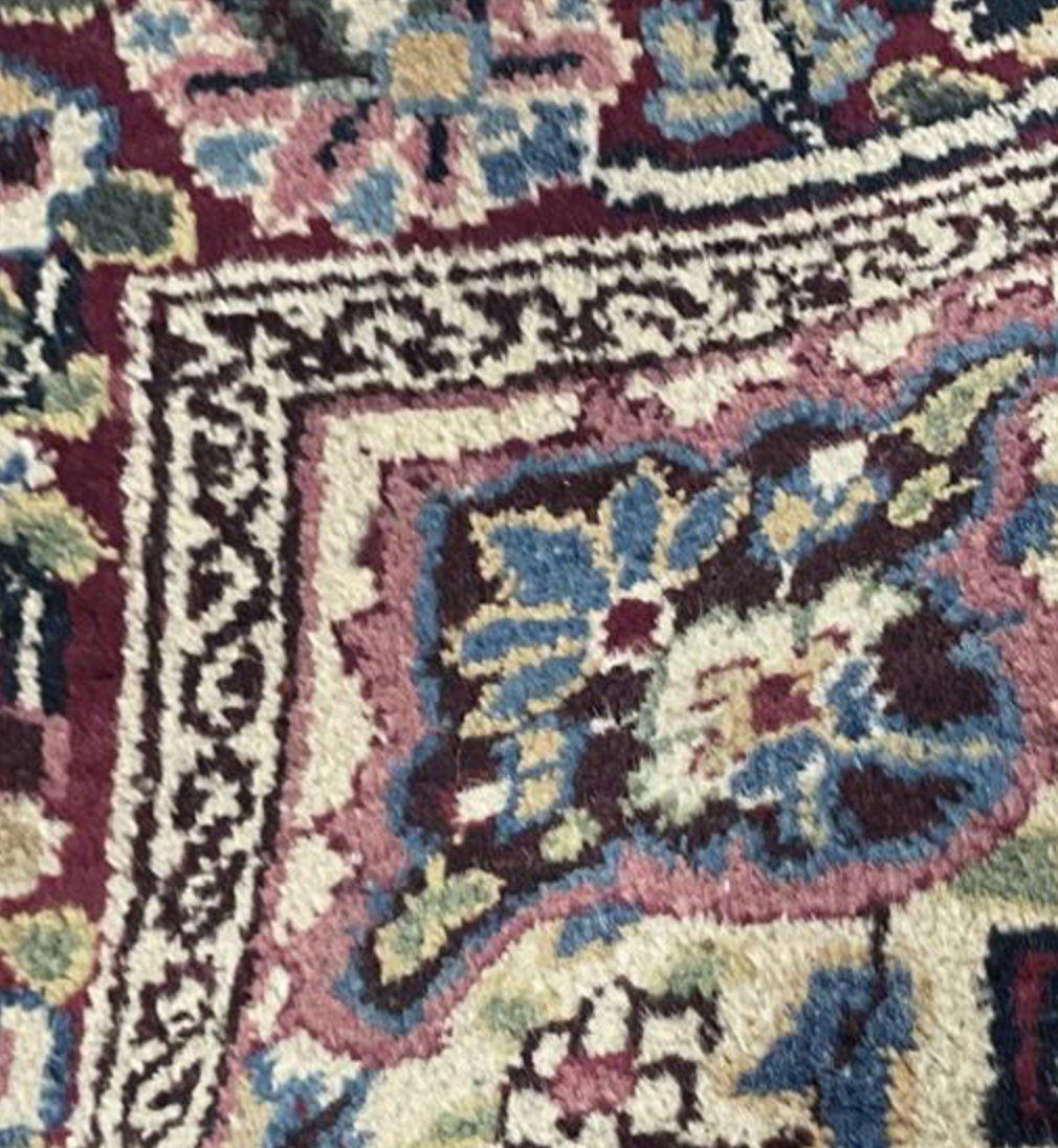 Persian Antique Mashhad - 4' 00" x 5' 05" - Blue & Dark Red - Hand Knotted Antique Persian Wool Mashhad Rug - Traditional Classic Antique Rug