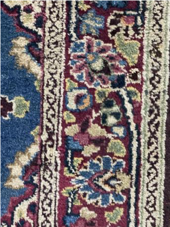 Persian Antique Mashhad - 4' 00" x 5' 05" - Blue & Dark Red - Hand Knotted Antique Persian Wool Mashhad Rug - Traditional Classic Antique Rug