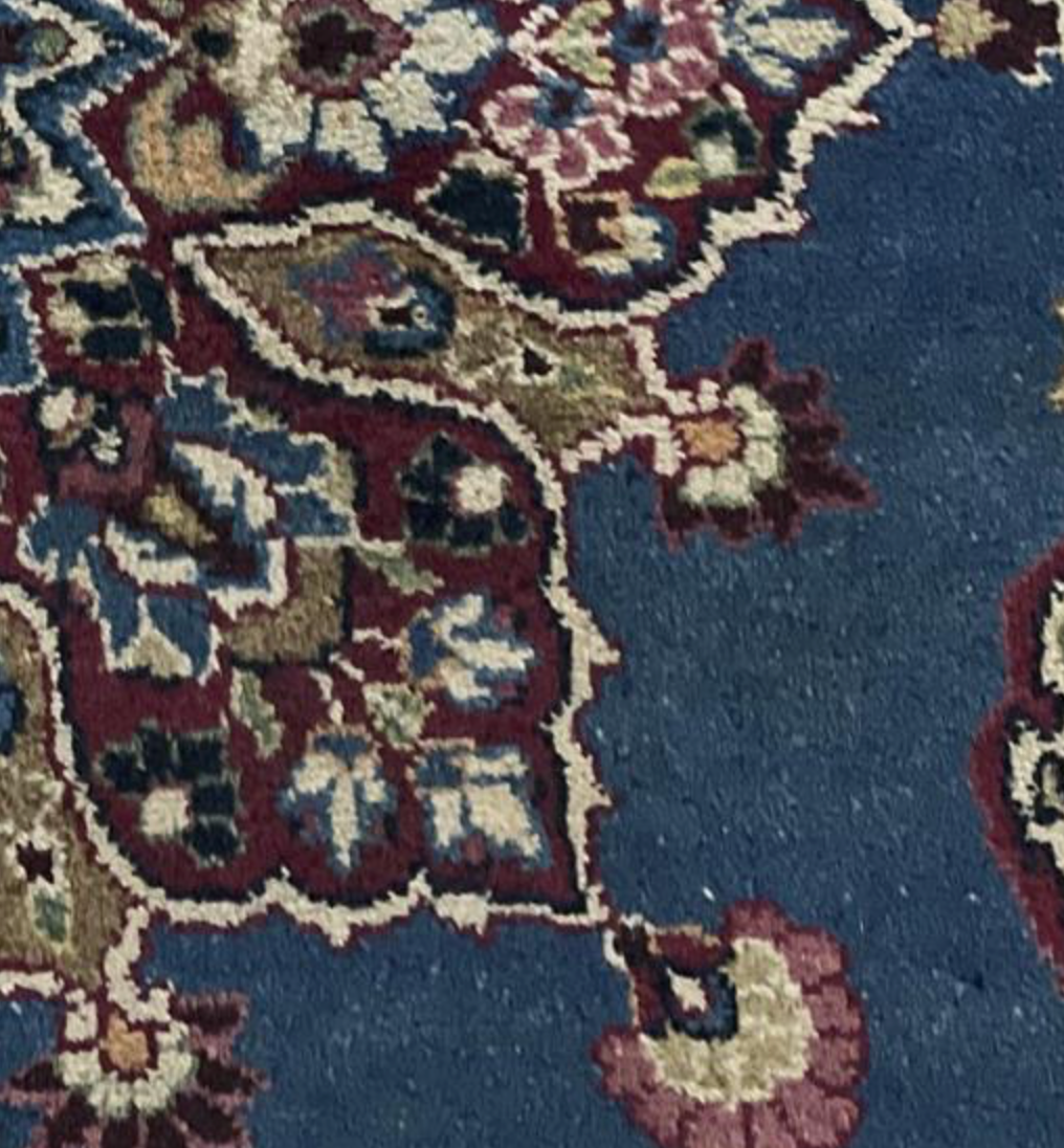 Persian Antique Mashhad - 4' 00" x 5' 05" - Blue & Dark Red - Hand Knotted Antique Persian Wool Mashhad Rug - Traditional Classic Antique Rug